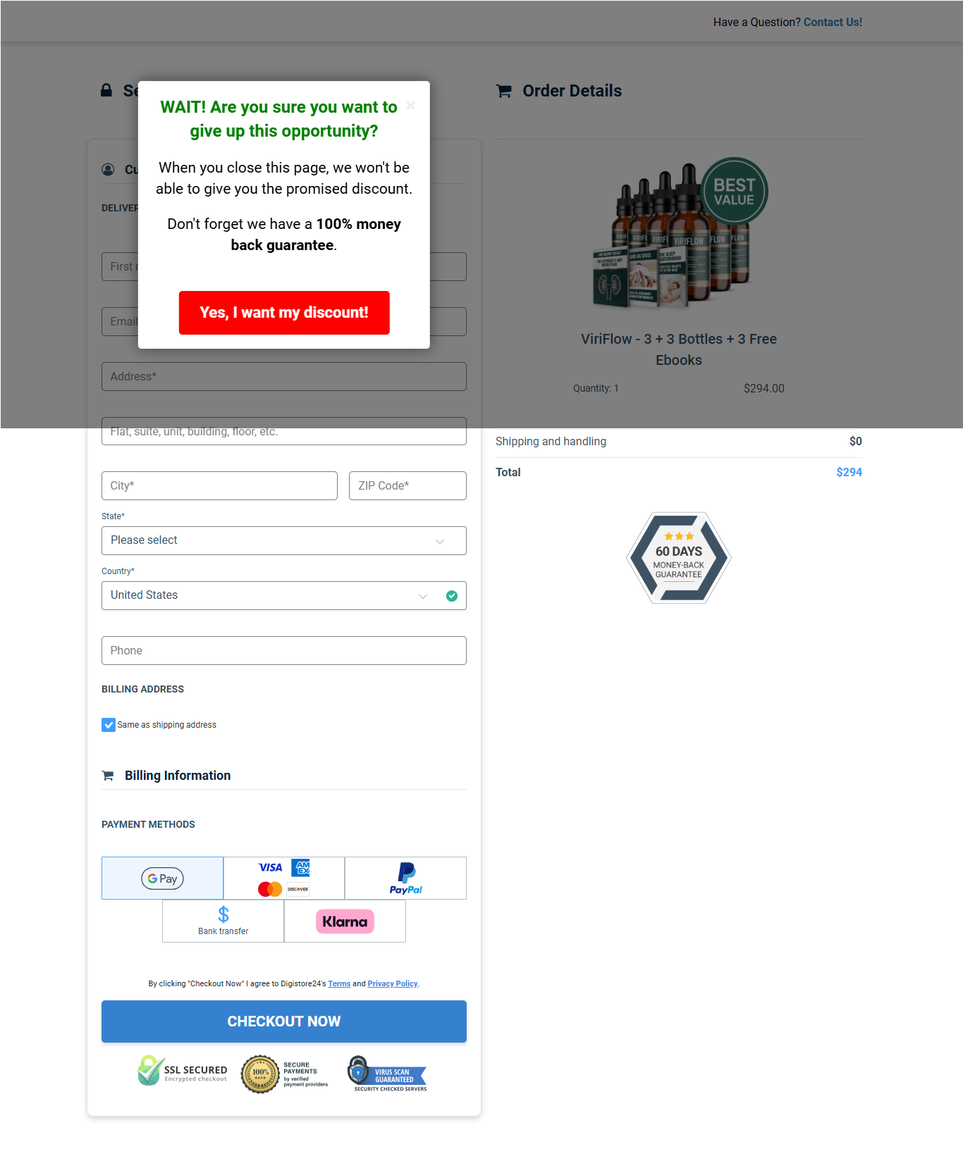 ViriFlow Payment Screen